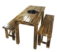 防腐火烧木碳化实木户外啤酒花园火锅专用桌椅